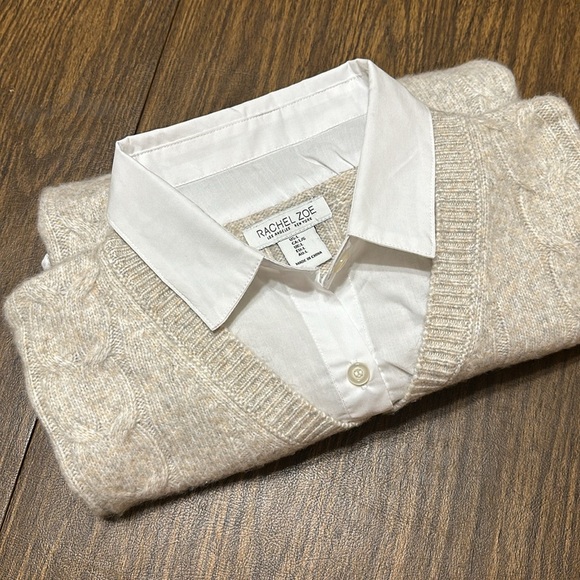 Rachel Zoe Layered Sweater Vest Blouse Women's White & Tan, Size Large - Picture 14 of 14